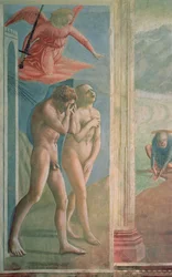 Adam und Eva werden aus dem Paradies vertrieben, um 1427 (nach der Restaurierung)